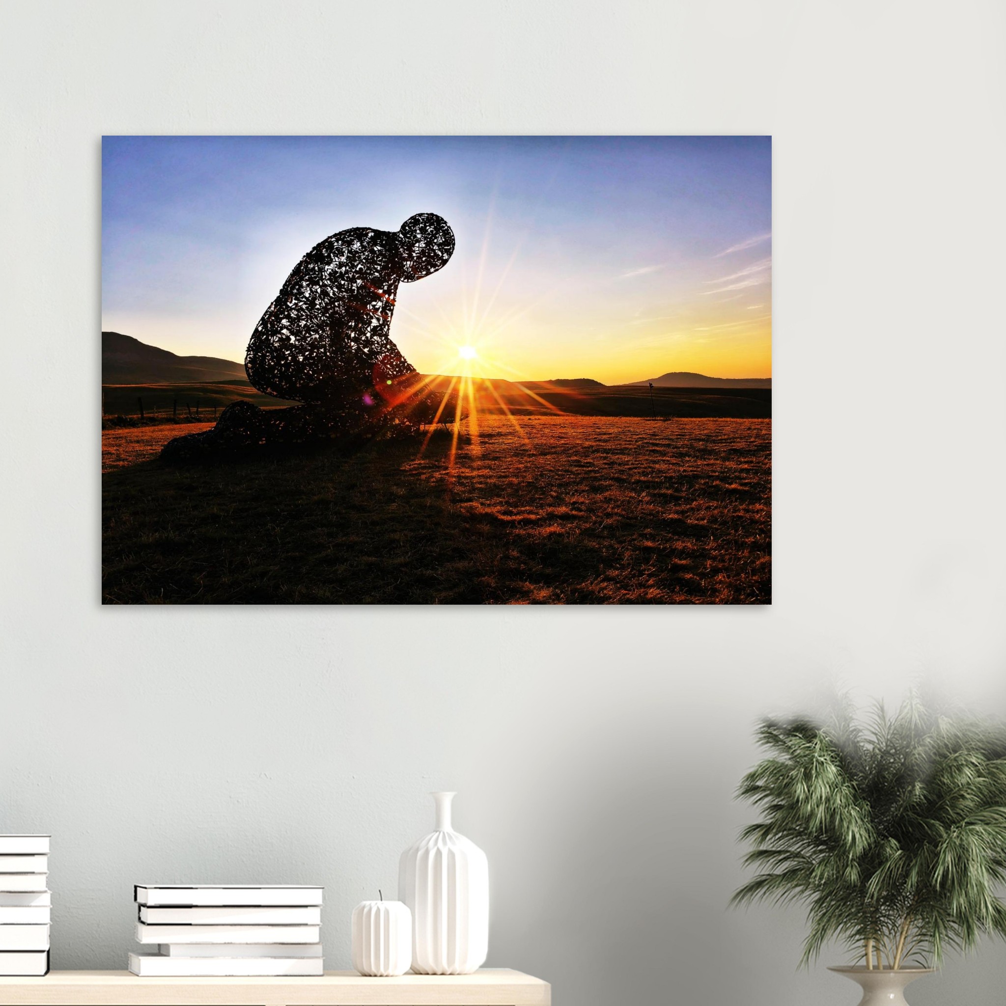 Appartenir à quelque chose de plus grand, l’humanité au seuil du sacré – Tableau sculpture humaine au coucher du soleil Appartenir à quelque chose de plus grand, l’humanité au seuil du sacré – Tableau sculpture humaine au coucher du soleil