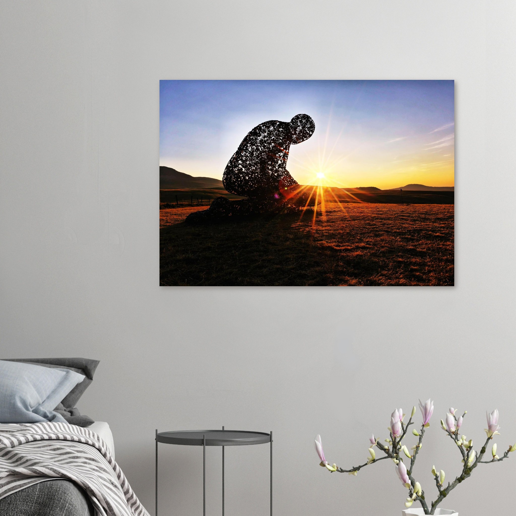 Appartenir à quelque chose de plus grand, l’humanité au seuil du sacré – Tableau sculpture humaine au coucher du soleil Appartenir à quelque chose de plus grand, l’humanité au seuil du sacré – Tableau sculpture humaine au coucher du soleil