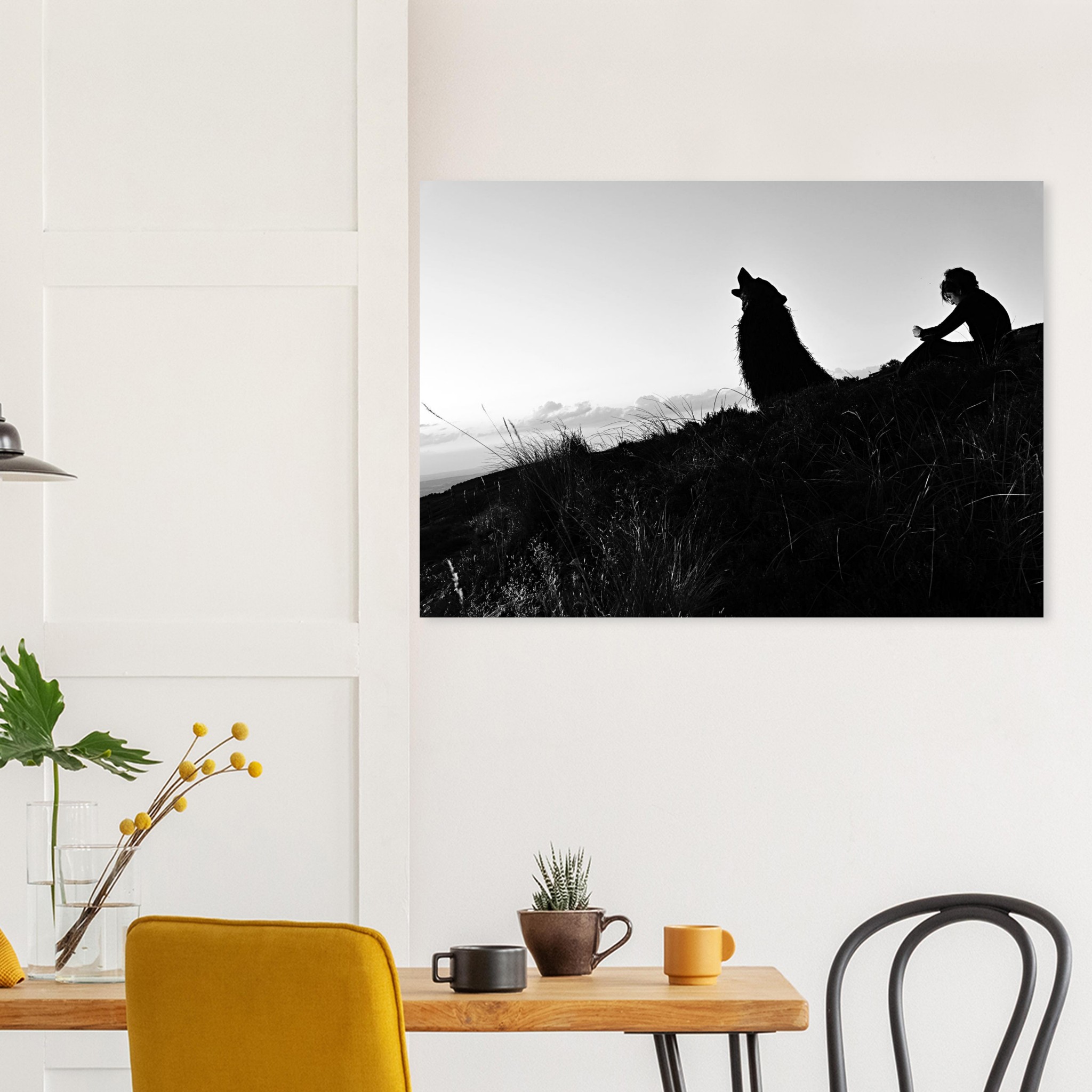 L’Appel aux étoiles – Tableau aluminium en Auvergne, loup silhouettes. L’Appel aux étoiles – Tableau aluminium en Auvergne, loup silhouettes.