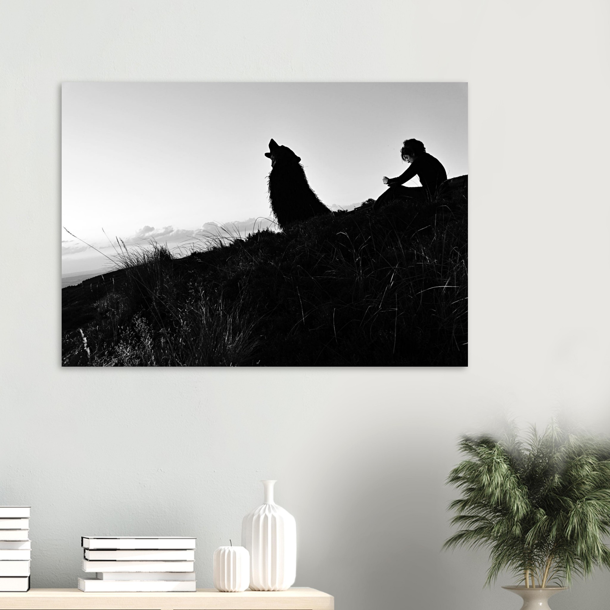 L’Appel aux étoiles – Tableau aluminium en Auvergne, loup silhouettes. L’Appel aux étoiles – Tableau aluminium en Auvergne, loup silhouettes.