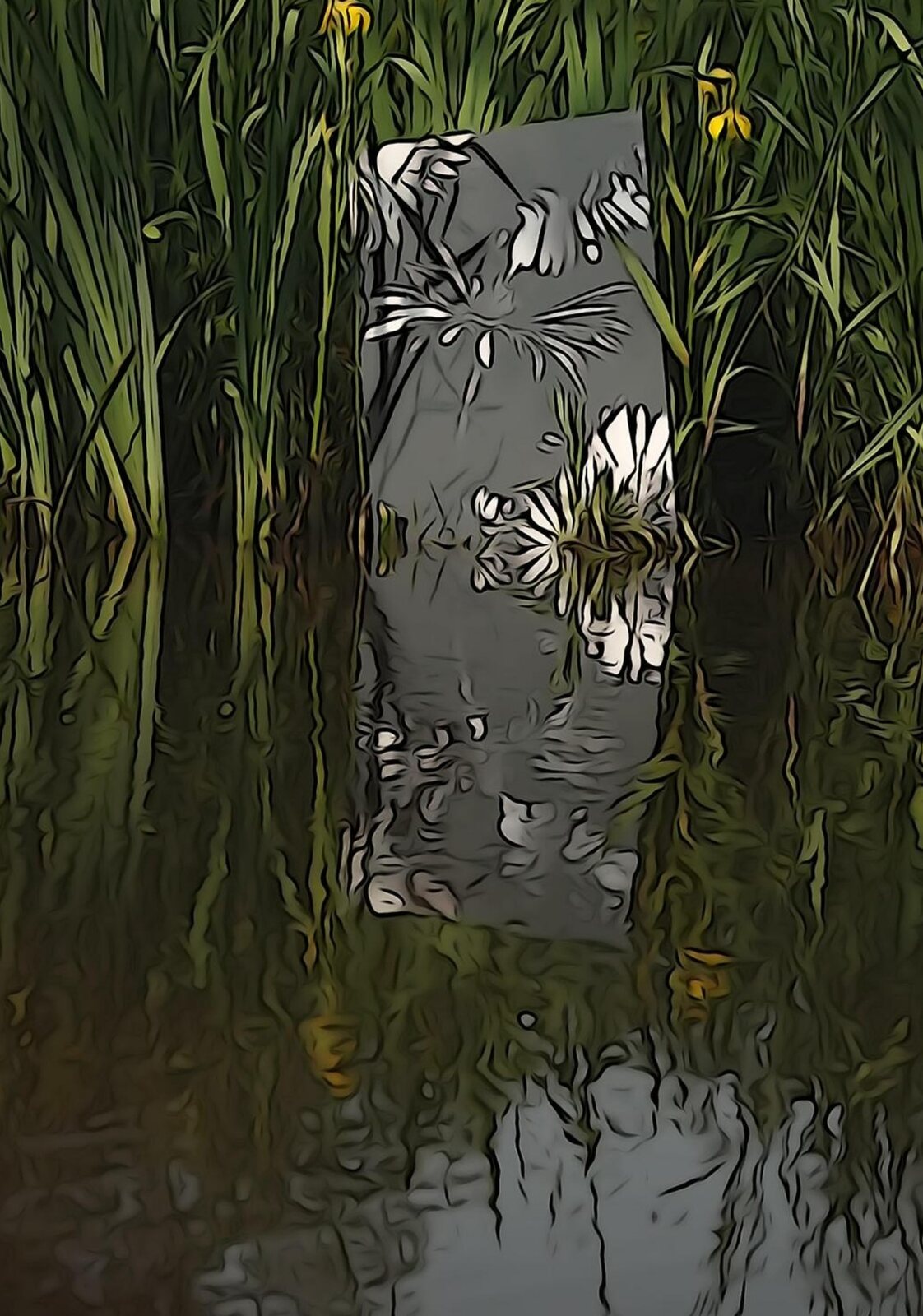 Le panneau ajouré dans les roseaux, tableau sur aluminium, aperçu dans un intérieur