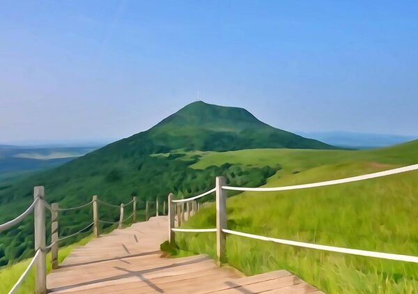 Sentier de planches vers un puy, tableau sentier vers un puy volcanique