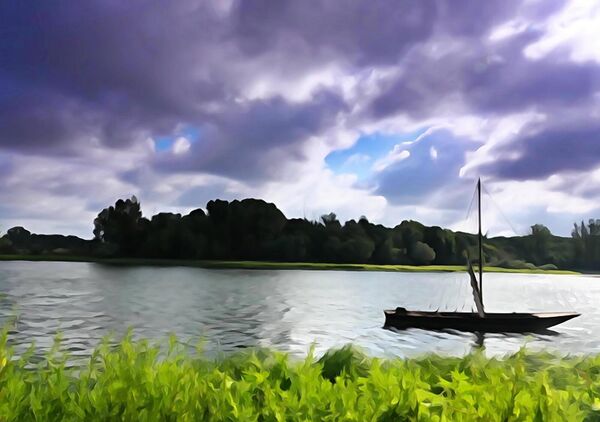 Silence apaisant, tableau bateau traditionnel sur la Loire