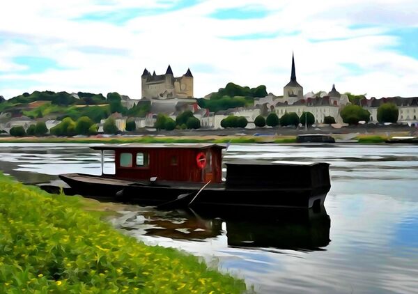 Le château de Saumur depuis la Loire, tableau château de Saumur et la Loire