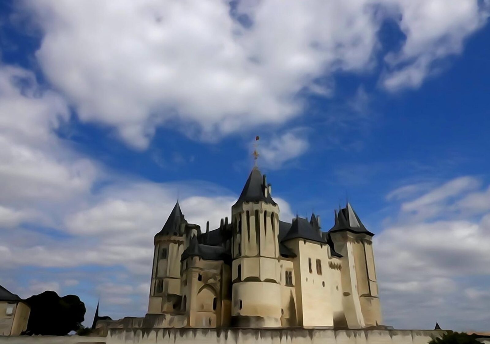 Le château de Saumur sous un ciel bleu, tableau sur aluminium, aperçu dans un intérieur