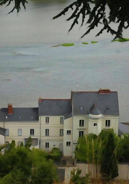 Maison blanche au-dessus de la Loire, tableau maison au bord de la Loire