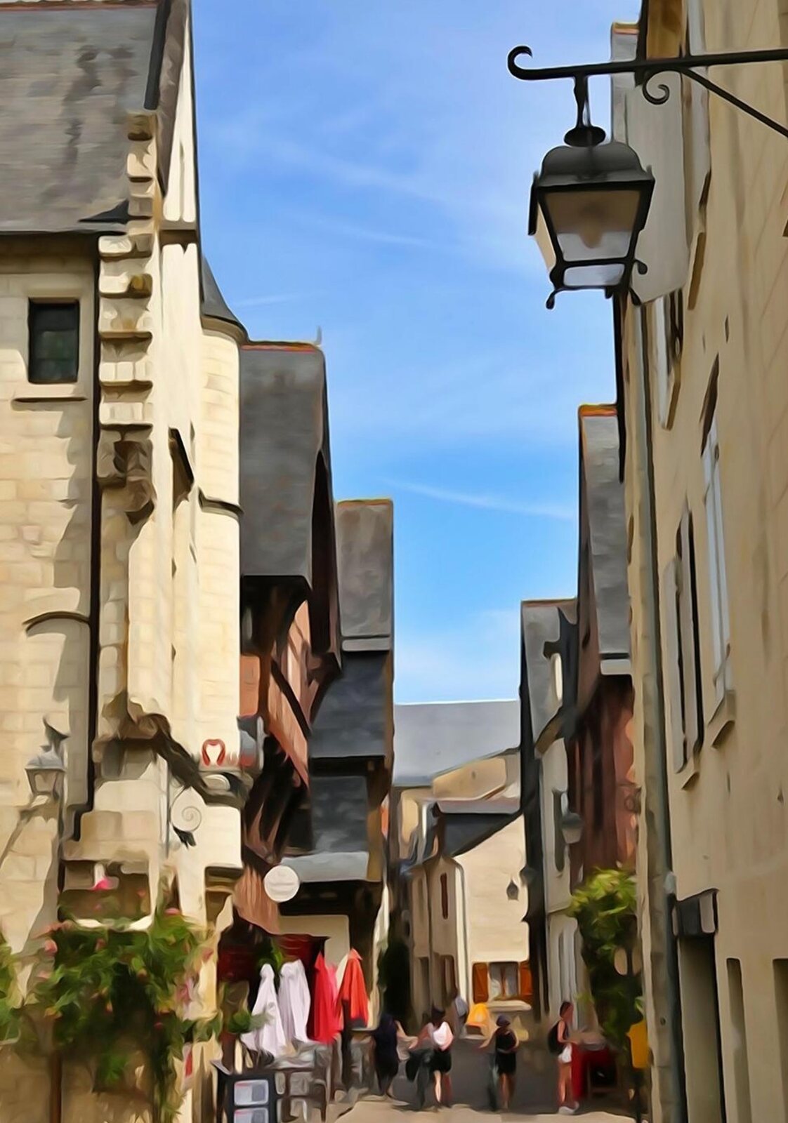 Ruelle ancienne et sa lanterne, tableau sur aluminium, aperçu dans un intérieur