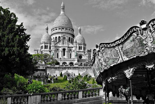 Le Sacré-Cœur et le manège de Montmartre, tableau Sacré-Cœur et manège ancien