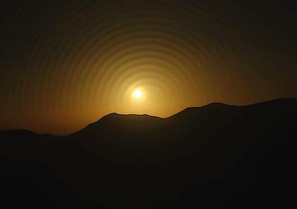 Un instant d’harmonie, tableau soleil derrière les montagnes