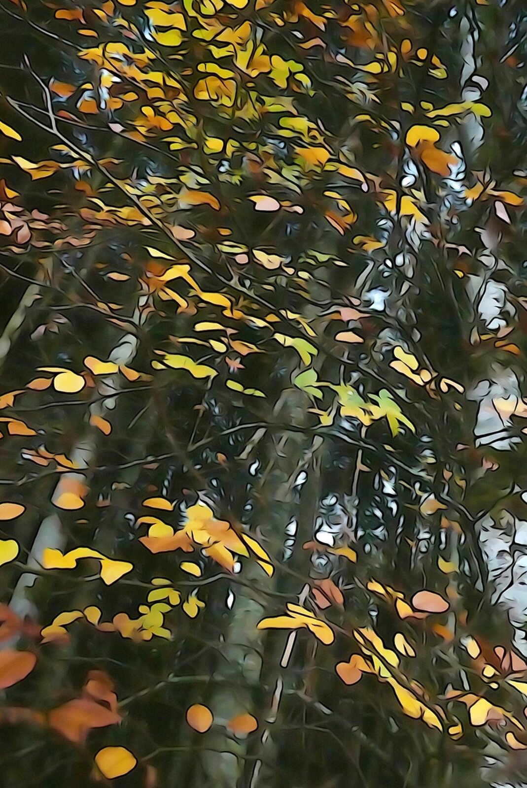 Feuillage d’automne dans les branches, tableau sur aluminium, aperçu dans un intérieur