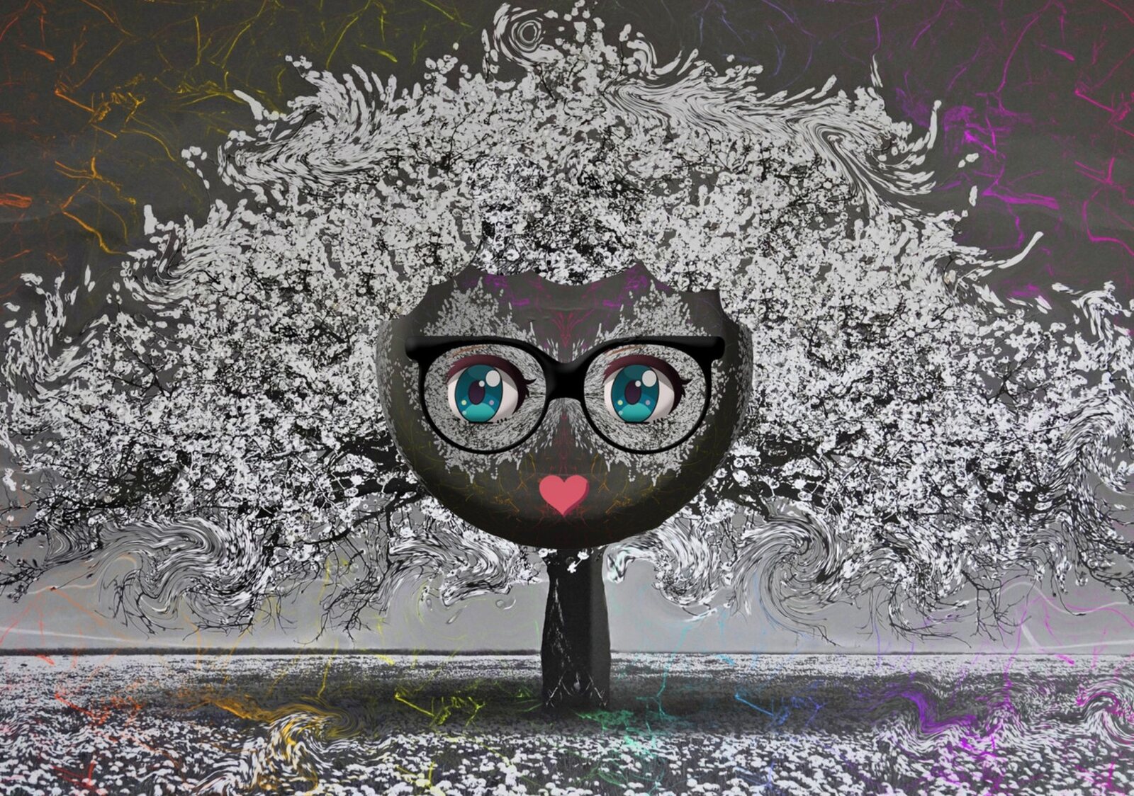 L’arbre aux lunettes, tableau sur aluminium, aperçu dans un intérieur