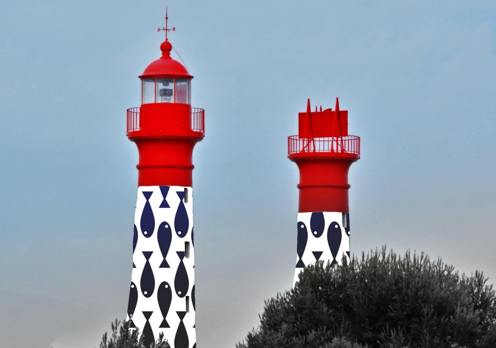 Les deux phares de l’île d’Aix, tableau sur aluminium, aperçu dans un intérieur