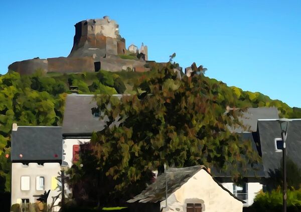 Le château de Murol au-dessus du village, tableau château de Murol