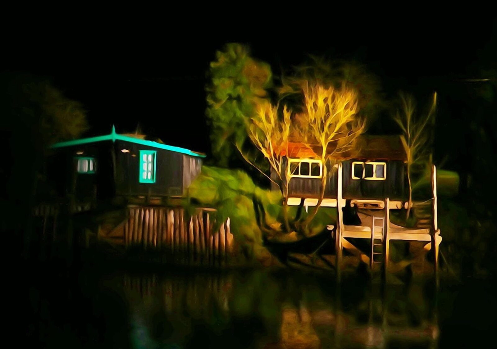 Les reflets verts et dorés, tableau sur aluminium, aperçu dans un intérieur