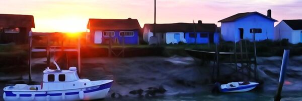 Les reflets colorés sur l’eau, tableau port au coucher du soleil