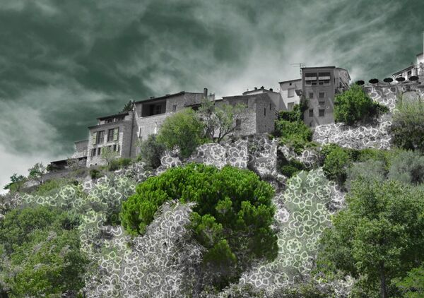 Village perché du Verdon sous l’orage, tableau village perché du Verdon