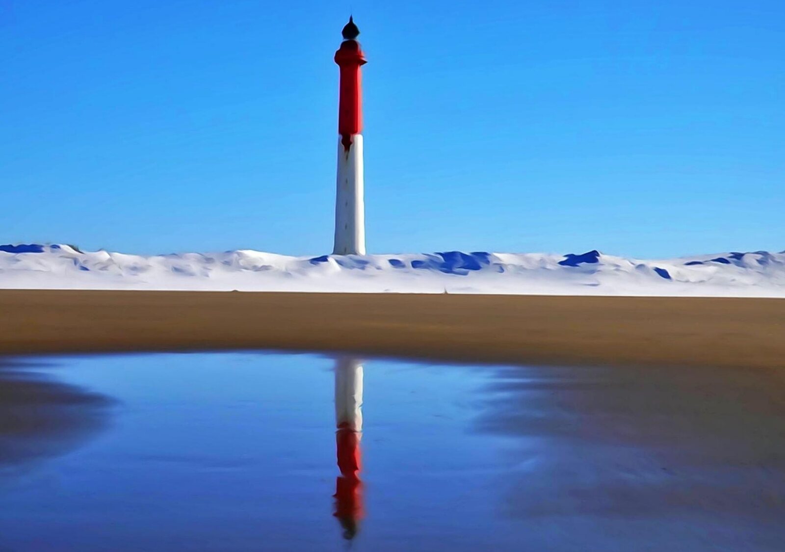 Le phare sous la neige, tableau sur aluminium, aperçu dans un intérieur