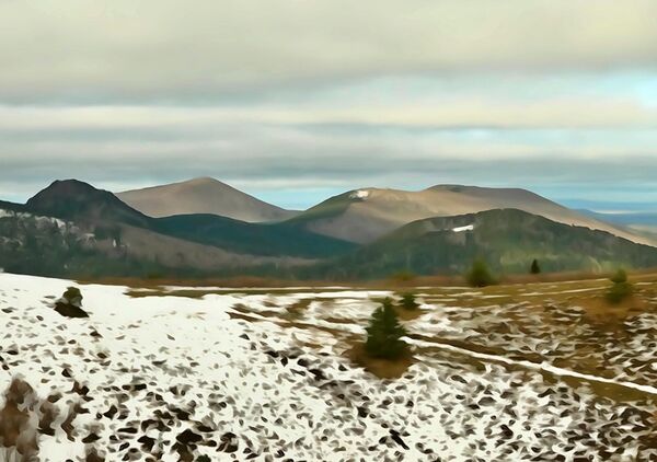 Neige légère sur les puys, tableau puys saupoudrés de neige
