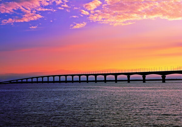 Le pont de l’île de Ré au coucher du soleil, tableau pont de l’île de Ré